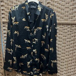 Milk & Honey s Black Tiger Print Button-Up Shirt